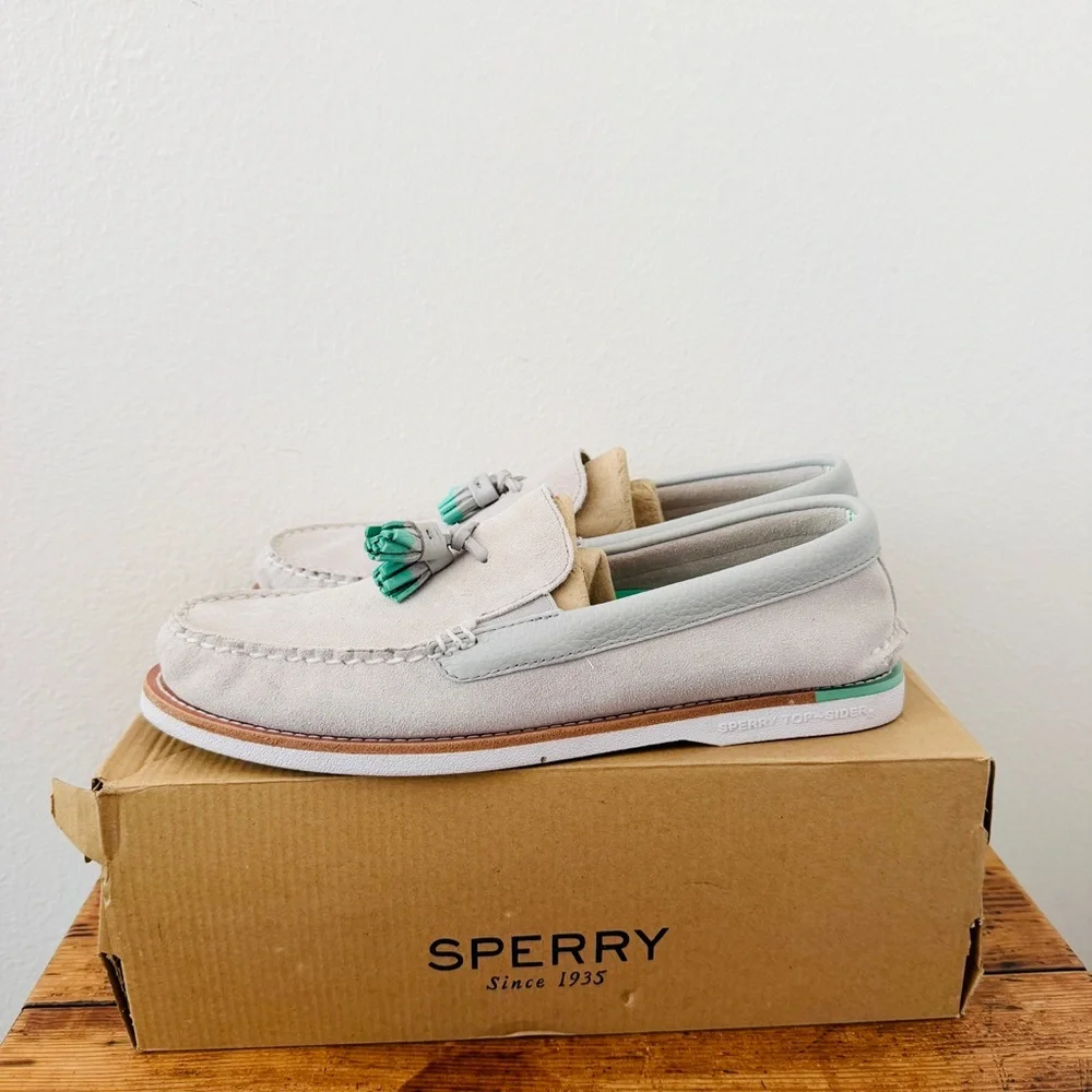Sperry Gray Teal Blue Turquoise Tassel Loafer Boat Shoes